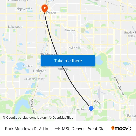 Park Meadows Dr & Lincoln Ave Farside to MSU Denver - West Classroom Building map