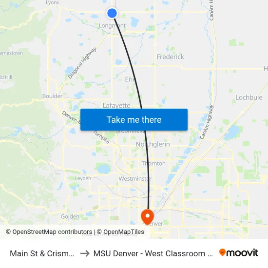 Main St & Crisman Dr to MSU Denver - West Classroom Building map