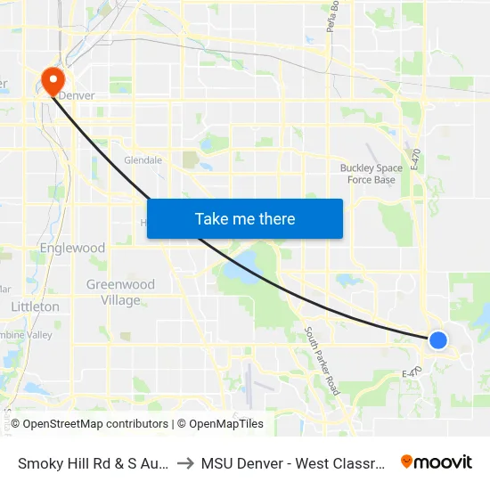 Smoky Hill Rd & S Aurora Pkwy to MSU Denver - West Classroom Building map