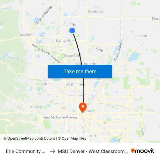 Erie Community Center to MSU Denver - West Classroom Building map