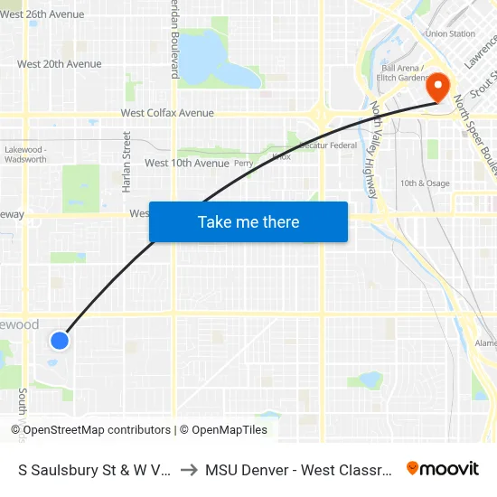 S Saulsbury St & W Virginia Ave to MSU Denver - West Classroom Building map