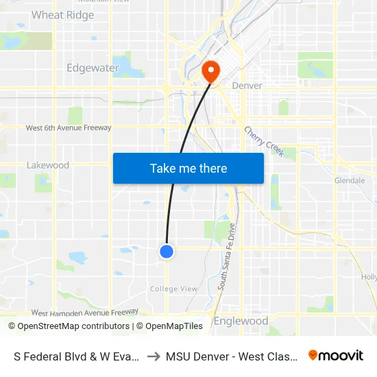 S Federal Blvd & W Evans Ave Gate E to MSU Denver - West Classroom Building map