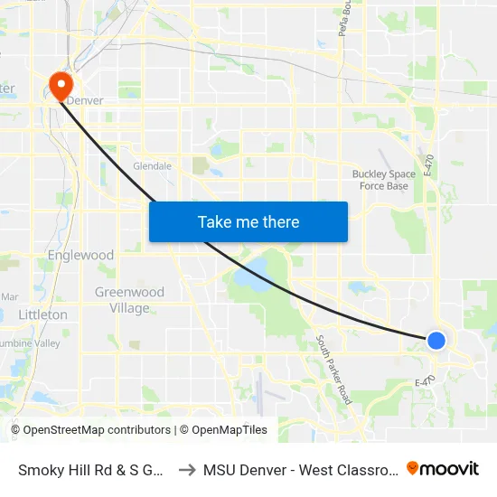 Smoky Hill Rd & S Gun Club Rd to MSU Denver - West Classroom Building map