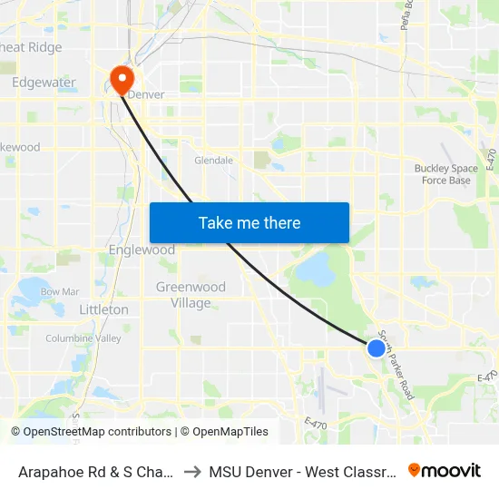 Arapahoe Rd & S Chambers Way to MSU Denver - West Classroom Building map