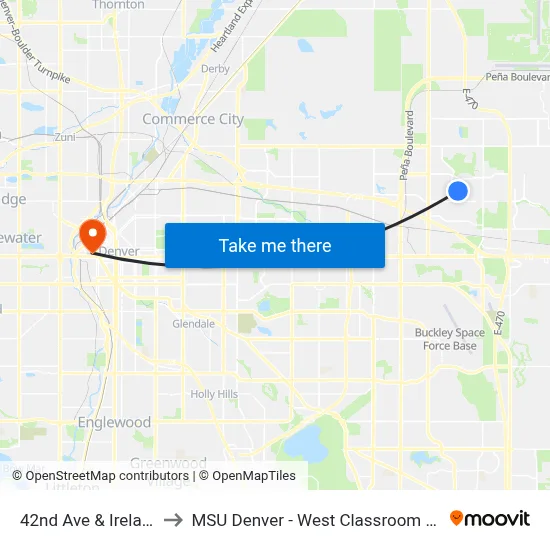 42nd Ave & Ireland St to MSU Denver - West Classroom Building map