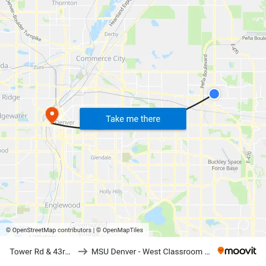 Tower Rd & 43rd Ave to MSU Denver - West Classroom Building map