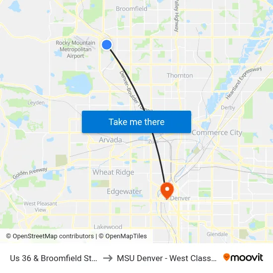 Us 36 & Broomfield Station Gate C to MSU Denver - West Classroom Building map