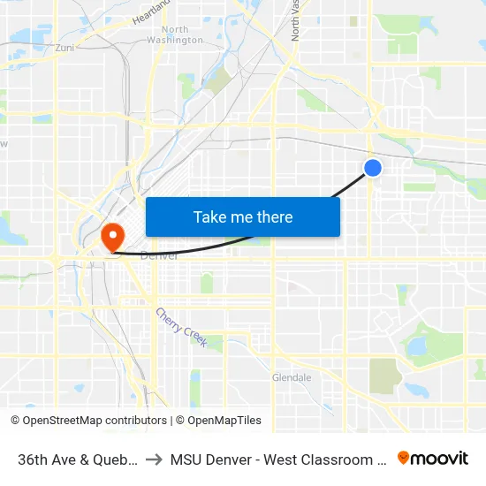 36th Ave & Quebec St to MSU Denver - West Classroom Building map