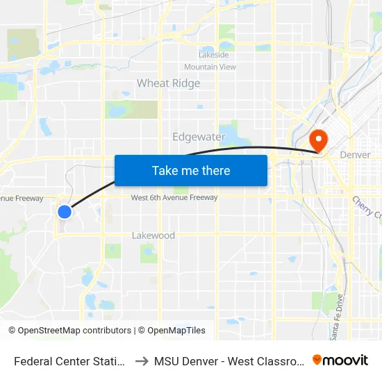Federal Center Station Gate N to MSU Denver - West Classroom Building map