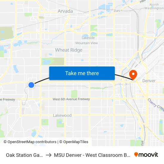 Oak Station Gate C to MSU Denver - West Classroom Building map