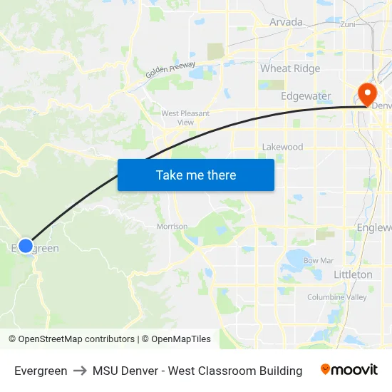 Evergreen to MSU Denver - West Classroom Building map