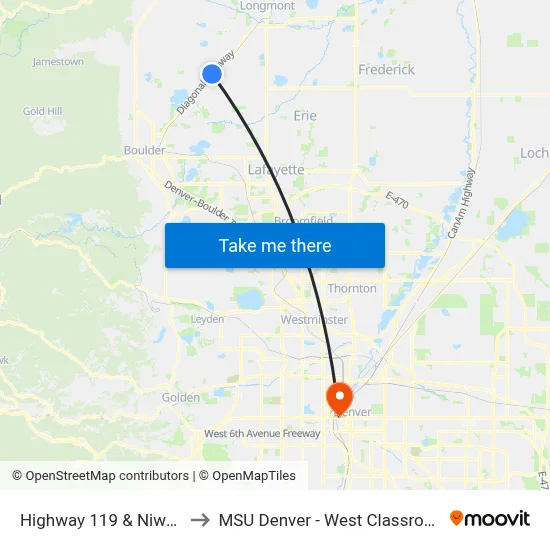 Highway 119 & Niwot Rd Pnr to MSU Denver - West Classroom Building map