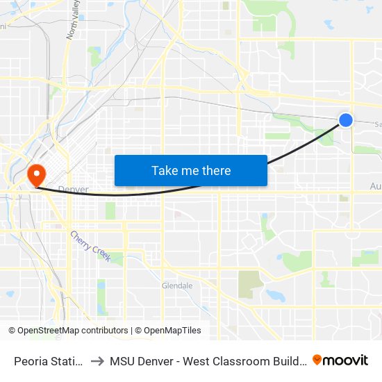 Peoria Station to MSU Denver - West Classroom Building map