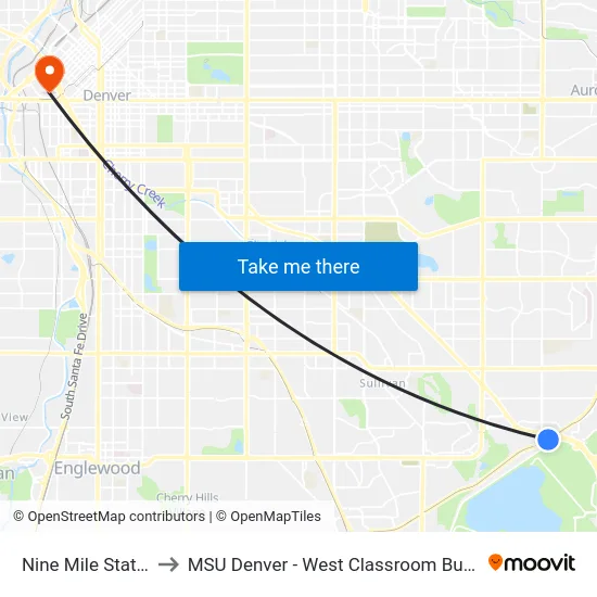 Nine Mile Station to MSU Denver - West Classroom Building map