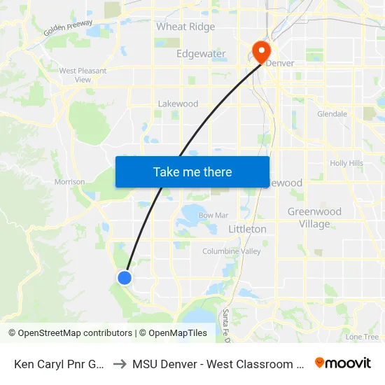 Ken Caryl Pnr Gate A to MSU Denver - West Classroom Building map