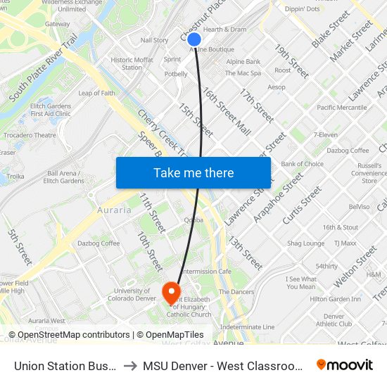 Union Station Bus Gates to MSU Denver - West Classroom Building map