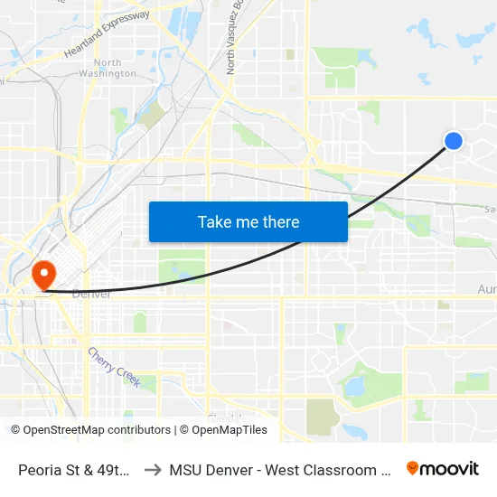 Peoria St & 49th Ave to MSU Denver - West Classroom Building map