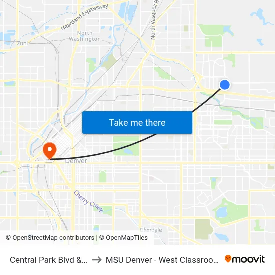 Central Park Blvd & 46th Pl to MSU Denver - West Classroom Building map