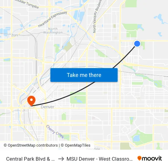 Central Park Blvd & 54th Ave to MSU Denver - West Classroom Building map