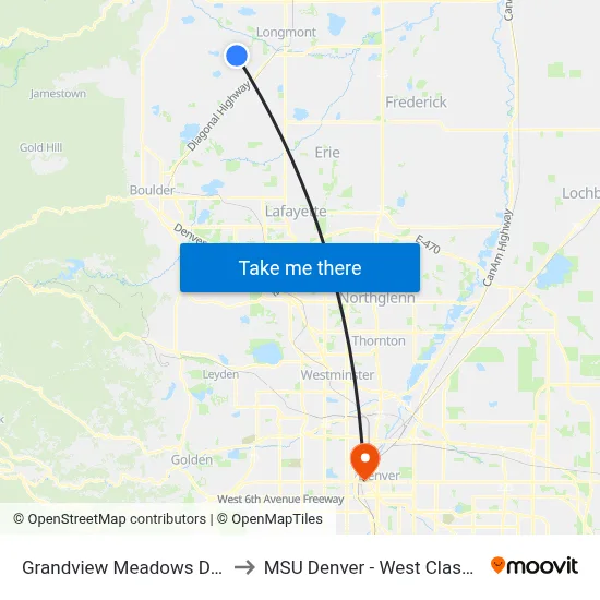 Grandview Meadows Dr & Nelson Rd to MSU Denver - West Classroom Building map