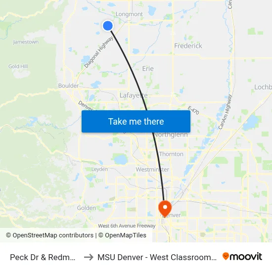 Peck Dr & Redmond Dr to MSU Denver - West Classroom Building map