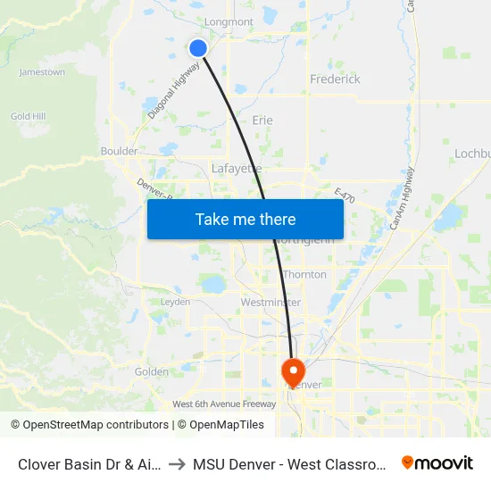 Clover Basin Dr & Airport Rd to MSU Denver - West Classroom Building map