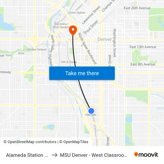 Alameda Station Gate E to MSU Denver - West Classroom Building map