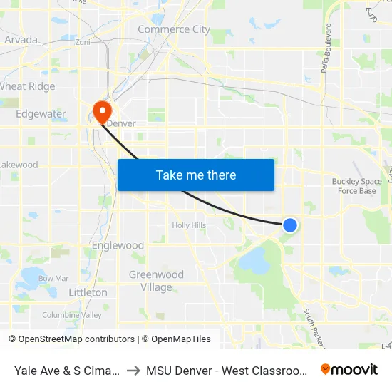 Yale Ave & S Cimarron St to MSU Denver - West Classroom Building map