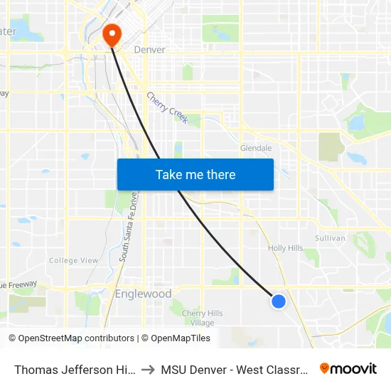 Thomas Jefferson High School to MSU Denver - West Classroom Building map