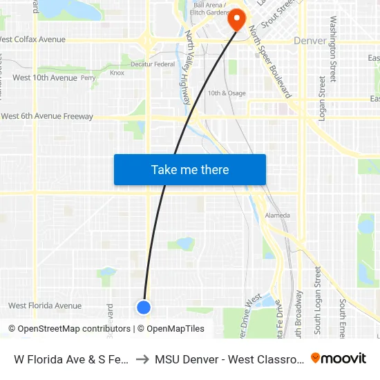 W Florida Ave & S Federal Blvd to MSU Denver - West Classroom Building map