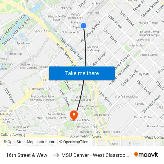 16th Street & Wewatta St to MSU Denver - West Classroom Building map