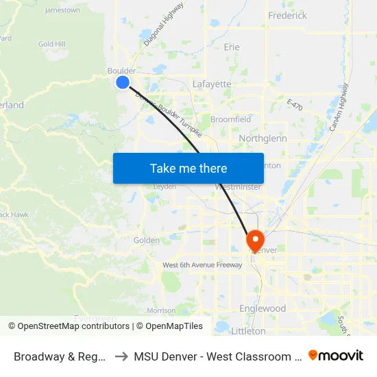 Broadway & Regent Dr to MSU Denver - West Classroom Building map