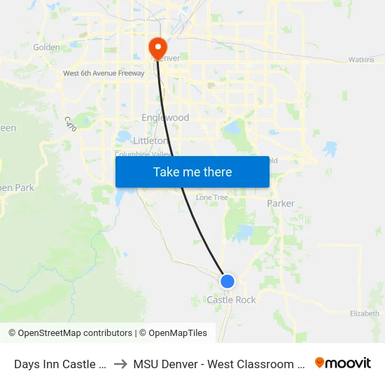 Days Inn Castle Rock to MSU Denver - West Classroom Building map
