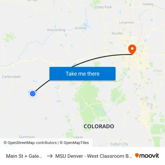 Main St + Galena St to MSU Denver - West Classroom Building map