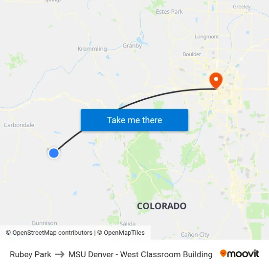 Rubey Park to MSU Denver - West Classroom Building map