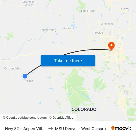 Hwy 82 + Aspen Village Rd Dv to MSU Denver - West Classroom Building map