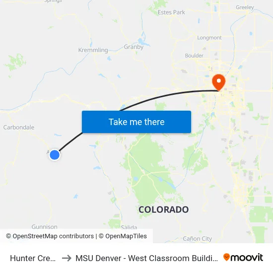 Hunter Creek to MSU Denver - West Classroom Building map