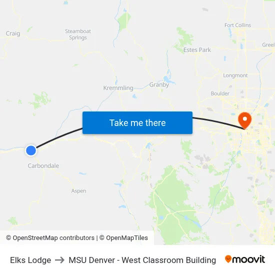 Elks Lodge to MSU Denver - West Classroom Building map