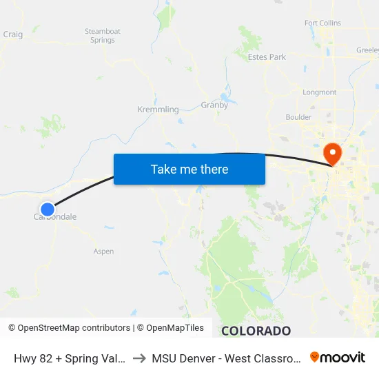 Hwy 82 + Spring Valley Rd Uv to MSU Denver - West Classroom Building map