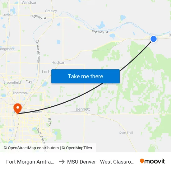 Fort Morgan Amtrak Station to MSU Denver - West Classroom Building map
