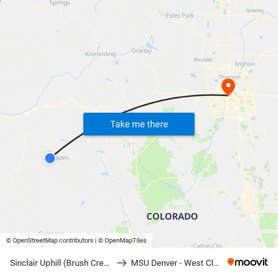 Sinclair Uphill (Brush Creek Rd + Sinclair Rd) to MSU Denver - West Classroom Building map