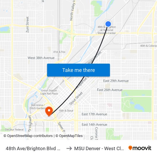 48th Ave/Brighton Blvd @ Nat`L Western Ctr to MSU Denver - West Classroom Building map