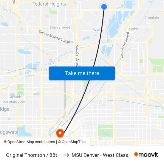 Original Thornton / 88th Ave Station to MSU Denver - West Classroom Building map