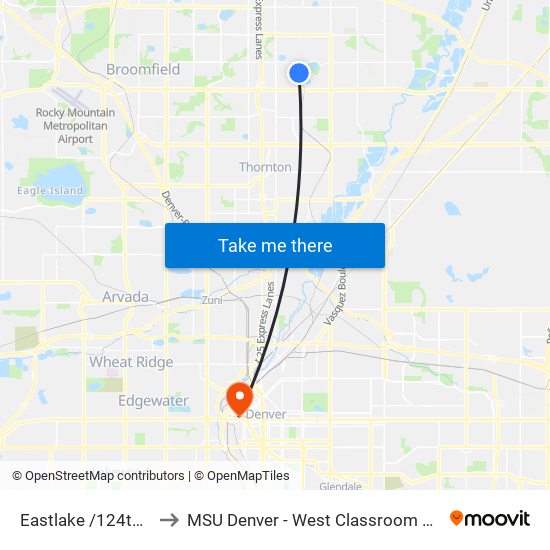 Eastlake /124th Ave to MSU Denver - West Classroom Building map