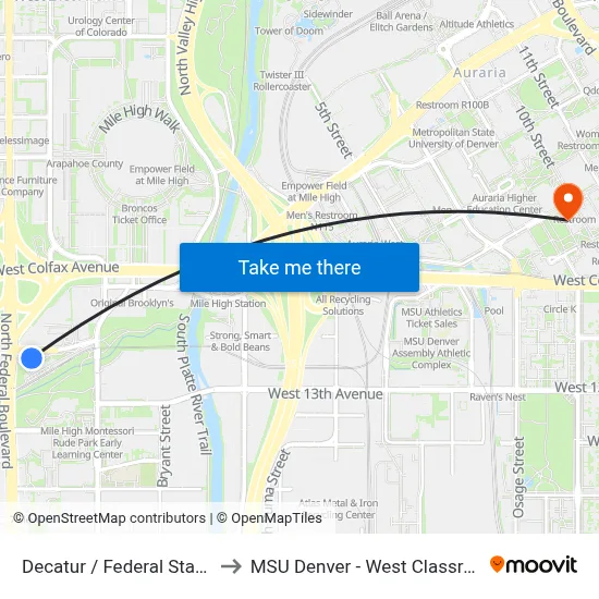 Decatur / Federal Station Gate A to MSU Denver - West Classroom Building map