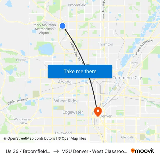 Us 36 / Broomfield Station to MSU Denver - West Classroom Building map