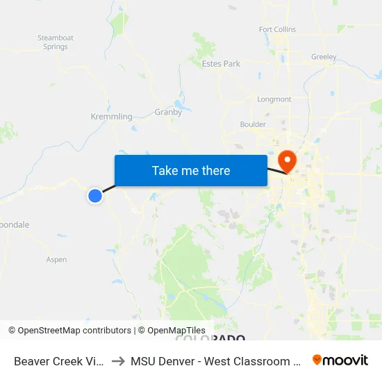 Beaver Creek Village to MSU Denver - West Classroom Building map
