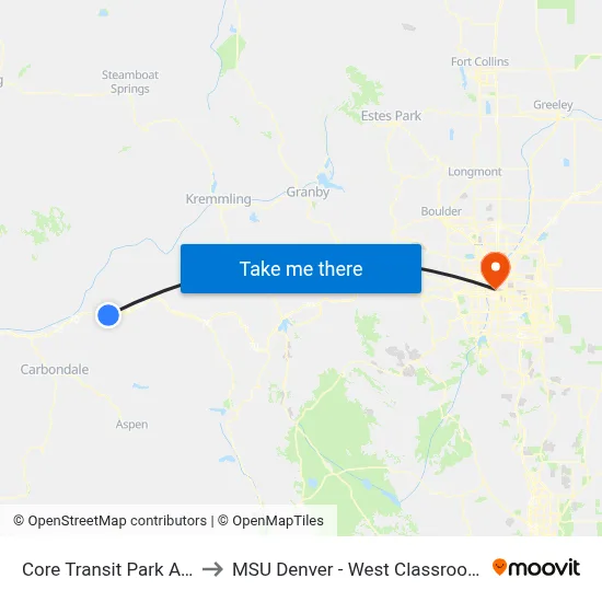 Core Transit Park And Ride to MSU Denver - West Classroom Building map