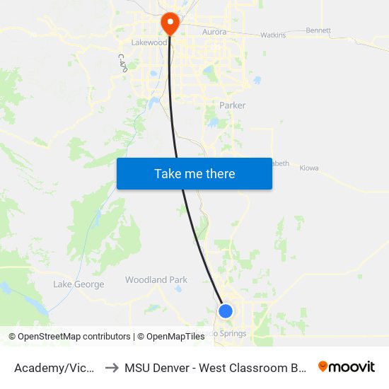 Academy/Vickers to MSU Denver - West Classroom Building map