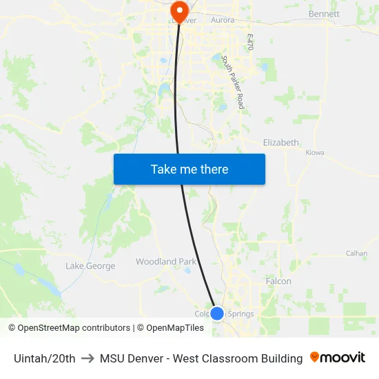 Uintah/20th to MSU Denver - West Classroom Building map